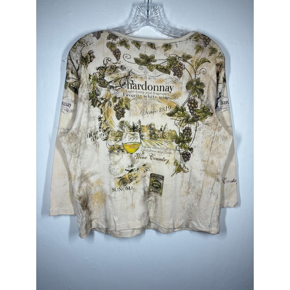 Vintage 90s Y2K Allover Graphic Print Chardonnay Wine Country Shirt Top XL Fairy - Picture 9 of 15